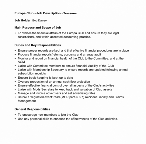 Treasurer role and responsibilities 