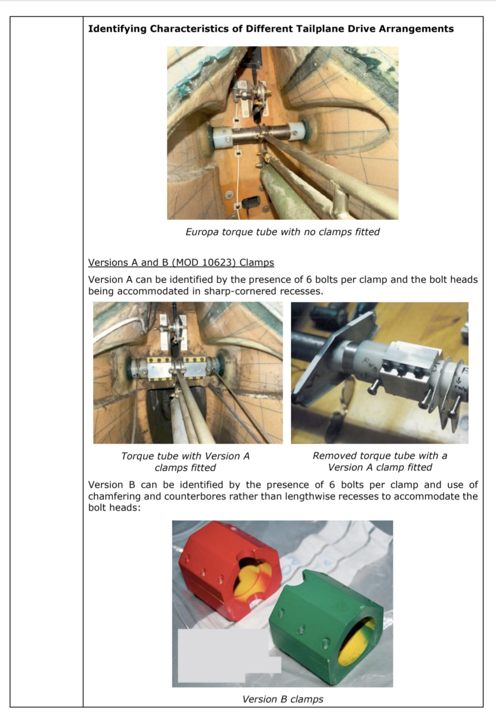 Tailplane Torque-tube clamps – updated LAA MTD - July 2026: